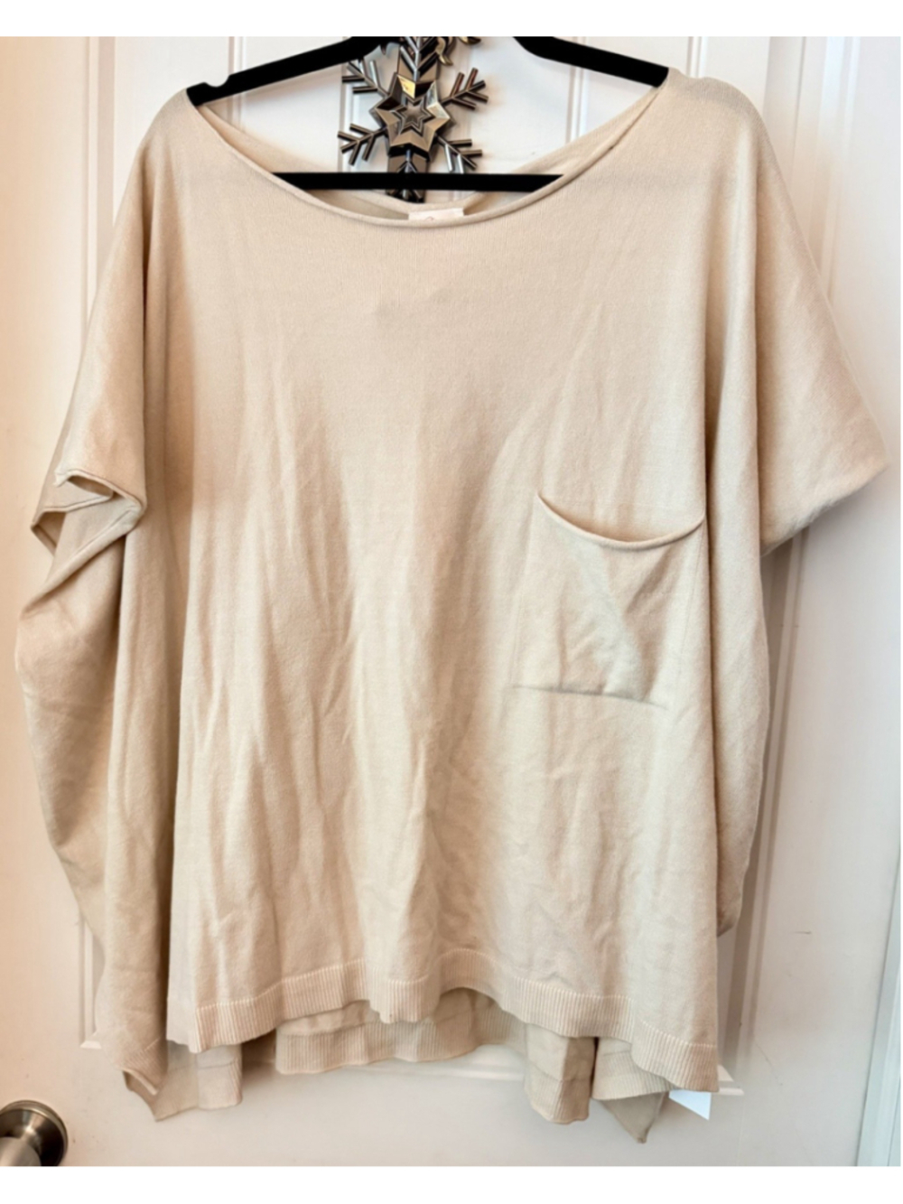 So Me Lightweight Knit Dolman Sleeve Sweater Top Beige Cream Large Boho